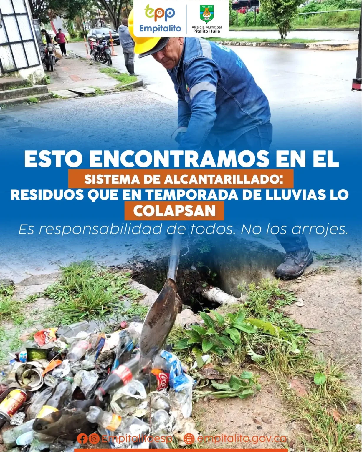 No arrojes residuos en sumideros, alcantarillas ni vías públicas