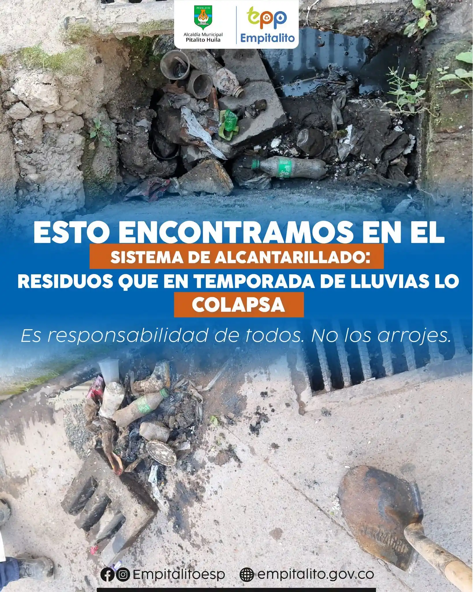 ¡Los sumideros no son canecas de basura!