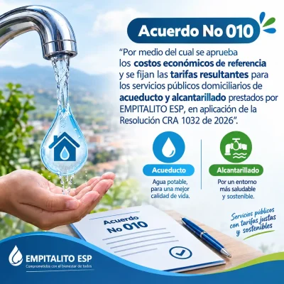Acuerdo No 010 "Por medio del cual se aprueba los costos económicos de referencia y se fijan las tarifas resultantes para los servicios públicos domiciliarios de acueducto y alcantarillado prestados por EMPITALITO ESP, en aplicación de la Resolución CRA 1032 de 2026"