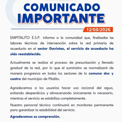¡El servicio de acueducto avanza hacia la normalidad!